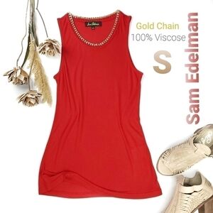 NEW Sam Edelman Red Viscose Gold Chain Top Small